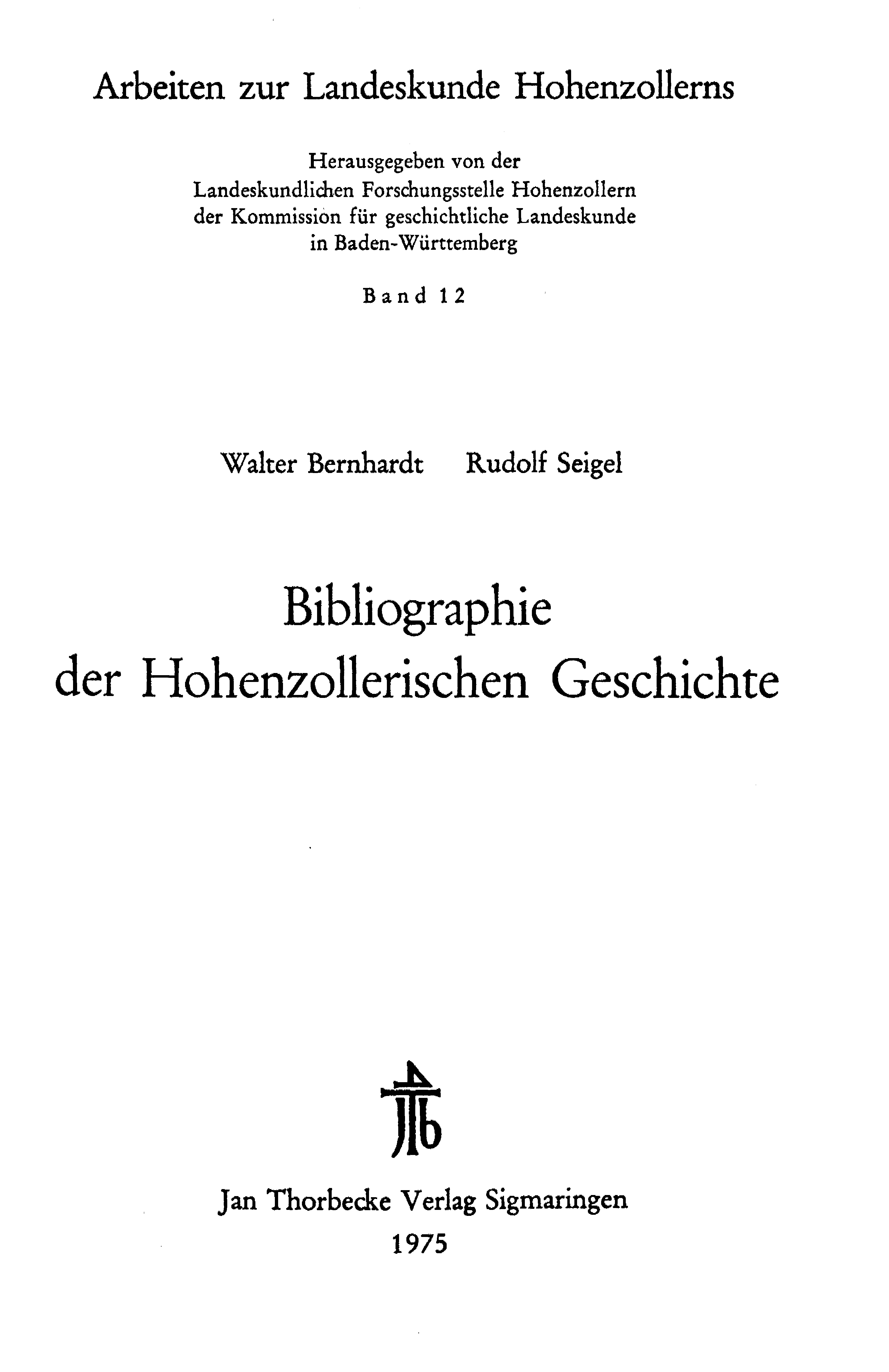 Bibliographie der Hohenzollerischen Geschichte