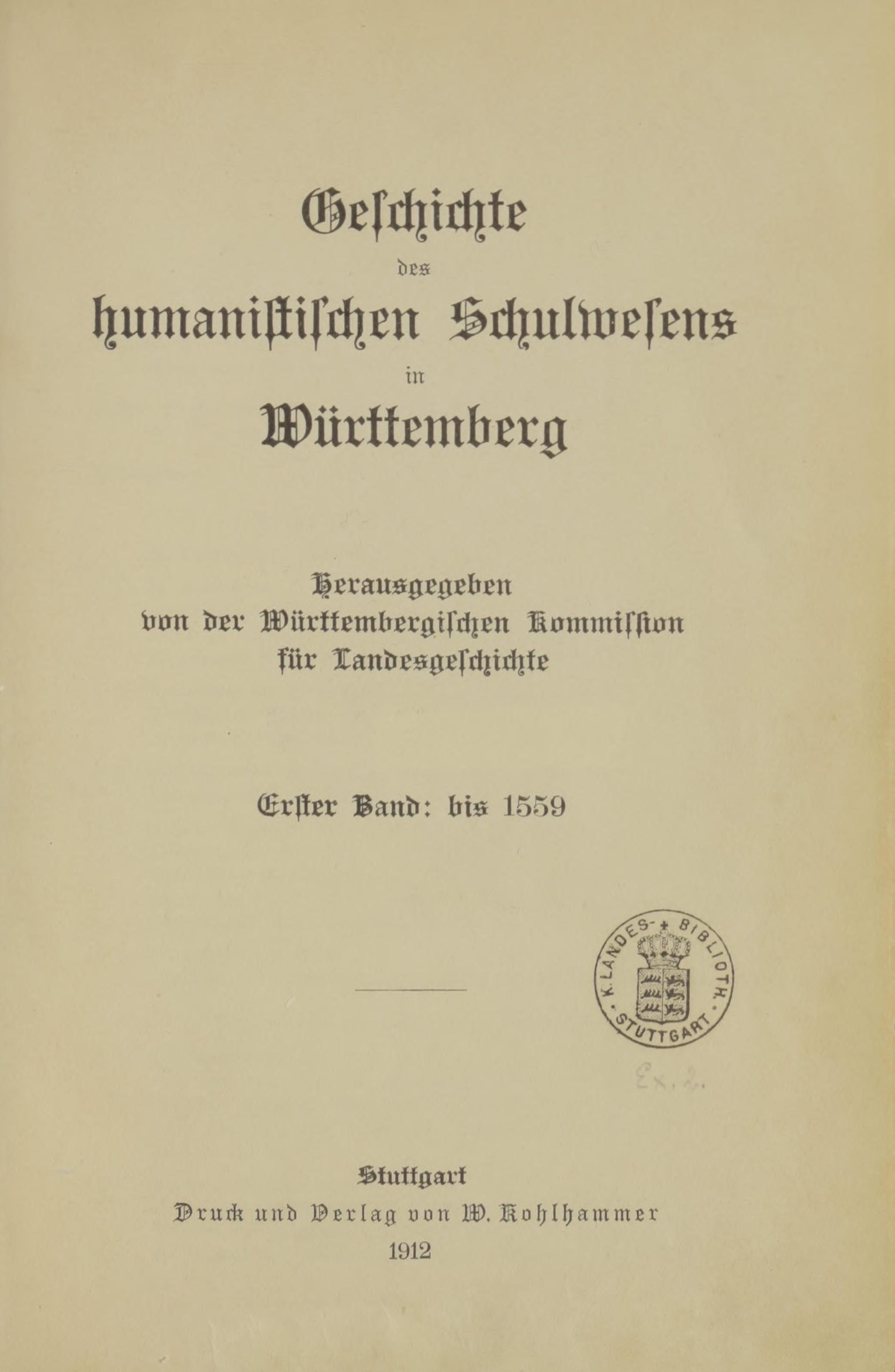 Geschichte des humanistischen Schulwesens in Württemberg, Cover