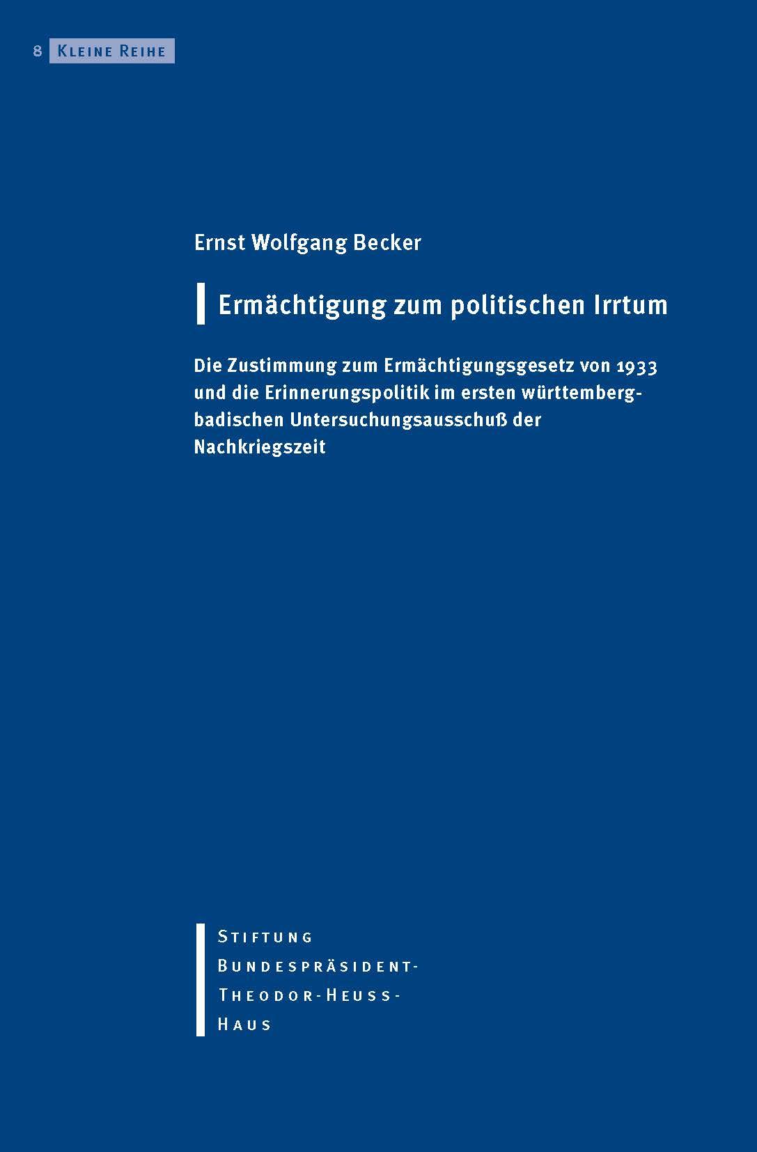 Cover Kleine Reihe der Stiftung Bundespräsident Theodor Heuss Haus Bd. 8